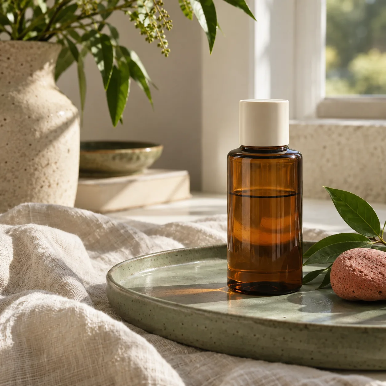 Ảnh sản phẩm skincare trong không gian sáng tự nhiên